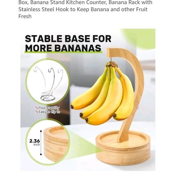 Banana Hanger, Bamboo Banana Holder with Snack Box, Banana Stand Kitchen - Picture 4 of 6